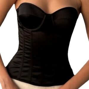 PERFECT CORSET ByNYC Satin Corset Black Large Lace Up Back Girdle NWT Adjustable